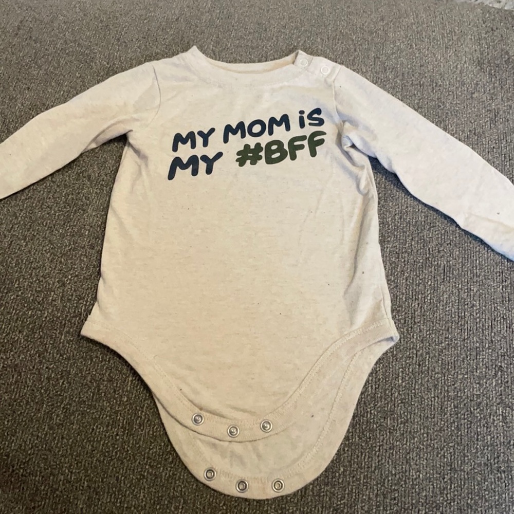 Long sleeve onesie shirt tan navy blue and green